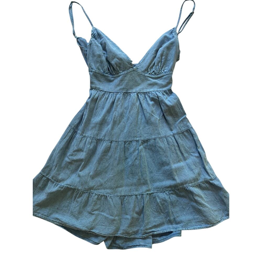 Seaspice Resort Wear Peruvian Cotton Tiered Denim Mini Dress medium